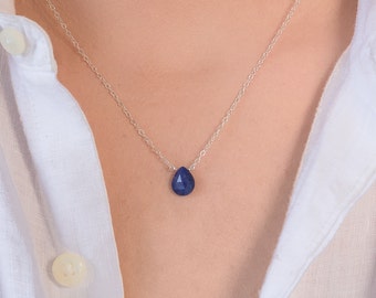 Genuine Sapphire Necklace Tear Drop, SilverSeptember Birthstone Necklace, Birthstone Necklace Sapphire, Birthstone Christmas Gift For Mom