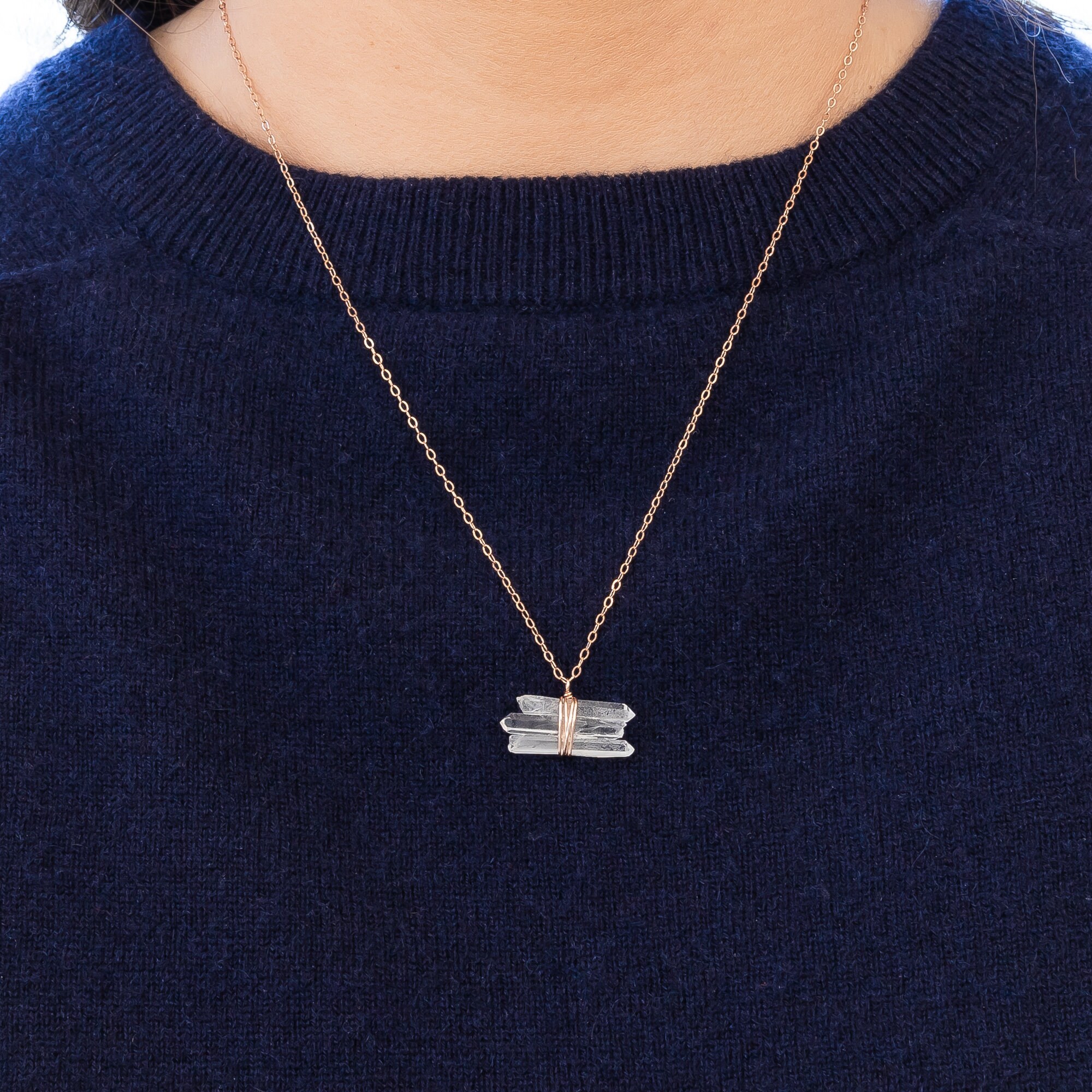 Collier En Quartz Solaire Et Argent 925 - Fait Main - 19,5 Pouces - Neuf Sans Emballage