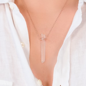 Quartz Necklace, Lemurian Quartz Necklace, Wire Wrapped Pendant Healing Crystal Necklace, Crystal Layering Necklace, Quartz Pendant
