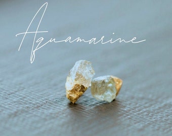 Aquamarine Earrings, Raw Gemstone Earrings, Tiny Gold Studs, Mismatched Raw Gemstone Earrings, March Birthstone Earrings