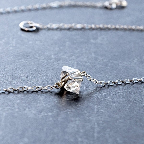 Herkimer Diamond Necklace, Herkimer Diamond Raw, April Birthstone Jewelry, Clear quartz crystal necklace, Clear quartz necklace