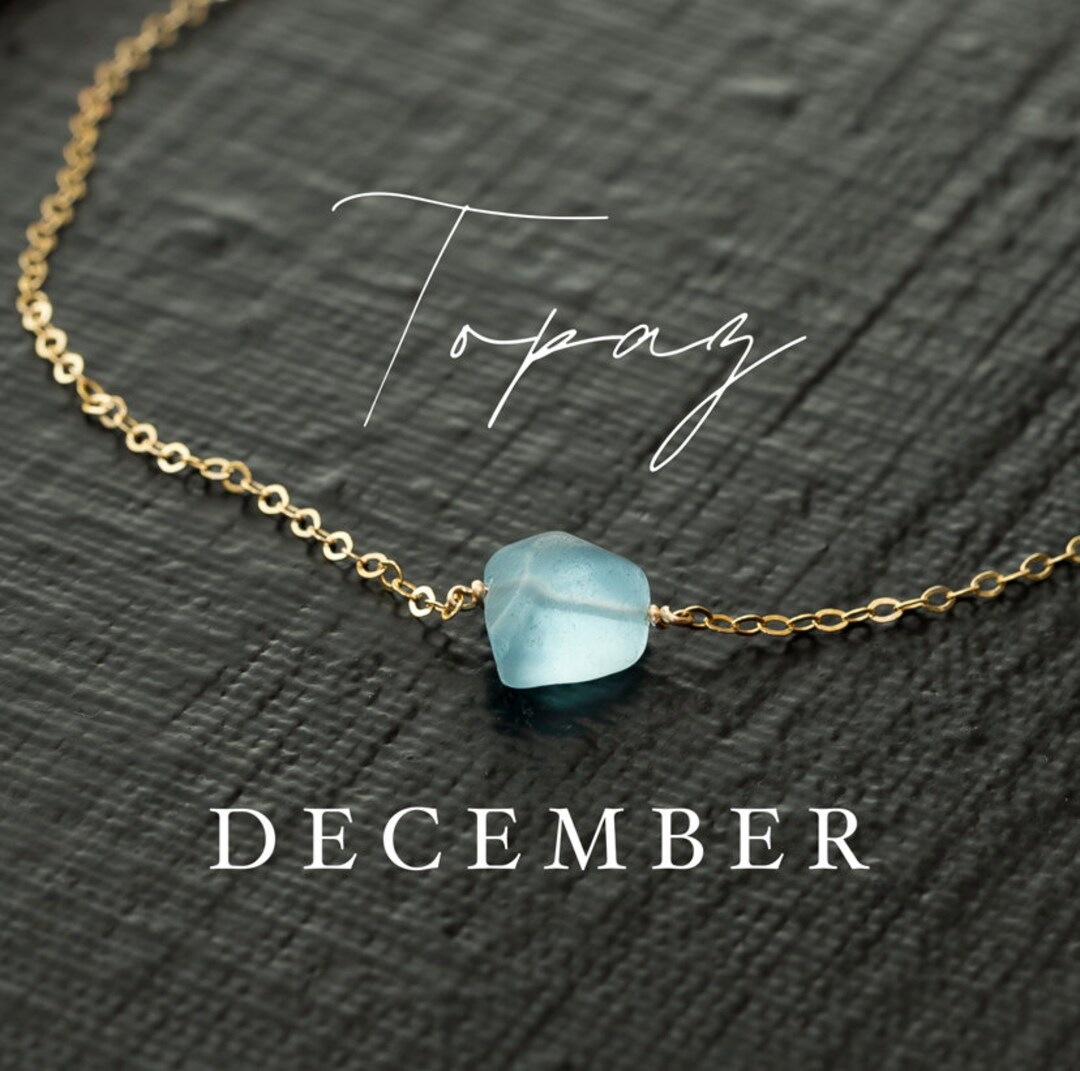 Blue Topaz Necklace Natural Raw Gemstone Jewelry December