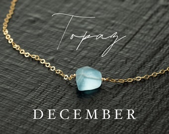 Blue Topaz Necklace, Natural Raw Gemstone Jewelry, December Birthstone Gift For Her, Gold Topaz Crystal Pendant, Tiny Rough Stone Choker