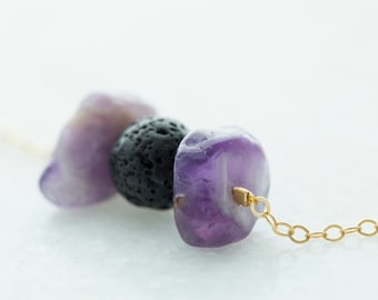 Essential Oil Diffuser Necklace, Lava Bead Necklace, Amethyst Necklace, Young Living, Doterra, Diffuser Jewelry For Women, Healing Crystal