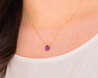 Tiny Amethyst Necklace, February Birthstone Gift, Dainty Teardrop Crystal Pendant, Pear Shaped Amethyst Gemstone Jewelry, Minimalist Choker