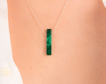 Malachite Bar Pendant Handmade Necklace