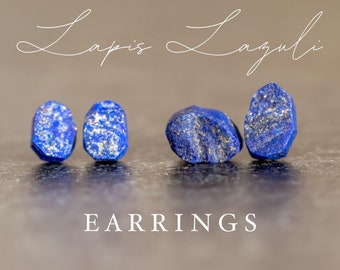 Lapis Lazuli Earrings, Raw Blue Crystal Earrings, Raw Lapis Lazuli Gemstone Earrings, Birthstone Jewelry Gift, Simple Dainty Jewelry Set