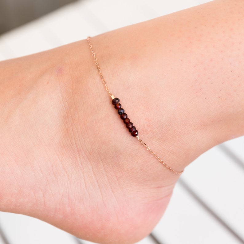 Garnet Jewelry Christmas Gift For Her Birthstone Crystal Jewelry Garnet Crystal Ankle Bracelet Garnet Anklet January Birthstone Anklet