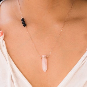 Diffuser Necklace, Rose Quartz Pendant Necklace, Lava Bead Necklace, Essential Oil Jewelry, Healing Crystals and Stones, Lava Rock Yoga image 7