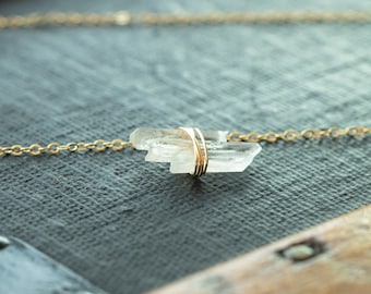 Quartz Necklace Clear, Raw Quartz Bar Pendant Necklace, Healing Crystal Jewelry, Quartz Crystal Necklace Wire Wrap, Healing Gift For Her