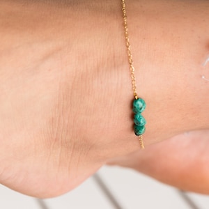 Raw Turquoise Yellow Gold Anklet, December Birthstone Jewelry, Minimal Anklet, Raw Turquoise Ankle Bracelet image 1