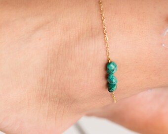 Raw Turquoise Yellow Gold Anklet, December Birthstone Jewelry, Minimal Anklet, Raw Turquoise Ankle Bracelet