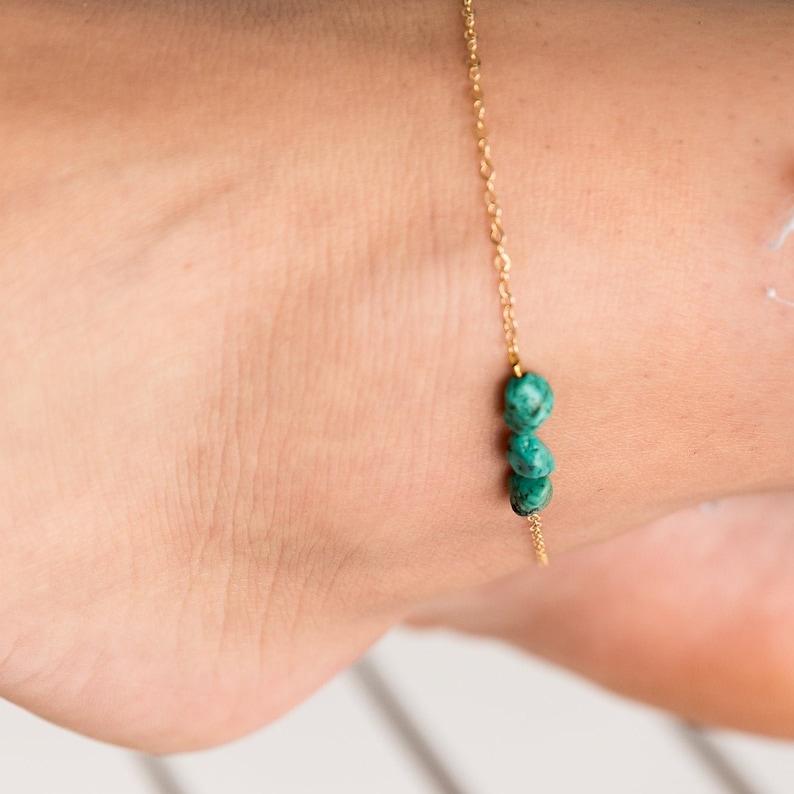 Raw Turquoise Yellow Gold Anklet December Birthstone Jewelry image 1