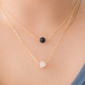 Diffuser Necklace, Layered Necklace, Lava Stone Essential Oil Necklace, LavaBead, Christmas Gift For Mom, Raw Rose Quartz Necklace, LavaBead