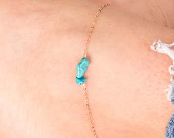 Raw Turquoise Rose Gold Anklet, December Birthstone Jewelry, Minimal Rose Gold Anklet, Raw Turquoise Ankle Bracelet