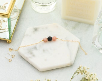 Pink Moonstone Essential Oil Bracelet, Essential Oil Diffuser Gift Ideas, Lava Bead Healing Bracelet For Mom, Handmade Lava Bead Bracelet