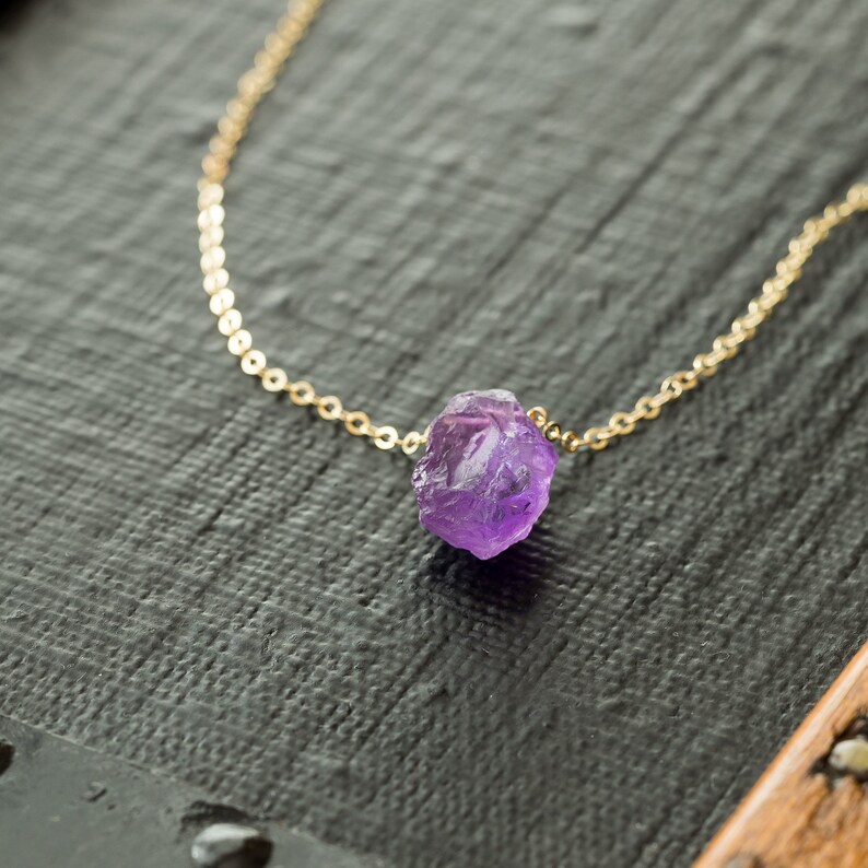 Raw Gemstone Necklace Tiny Crystal Jewelry Rough Birthstone Etsy UK
