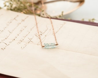 Aquamarine Rose Gold Necklace, March Birthstone Necklace, Aquamarine Bar Delicate Gold Necklace, Blue Gemstone Necklace, Something Blue