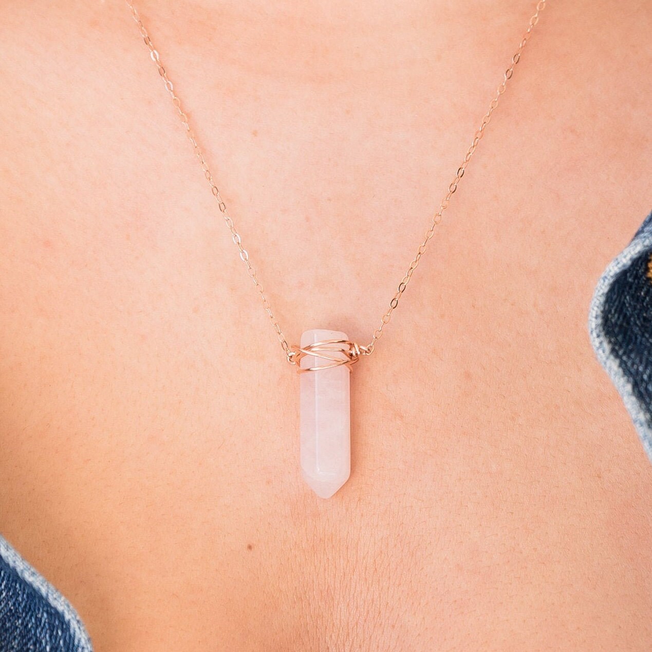 Rose Quartz Pendant Necklace Crystal 