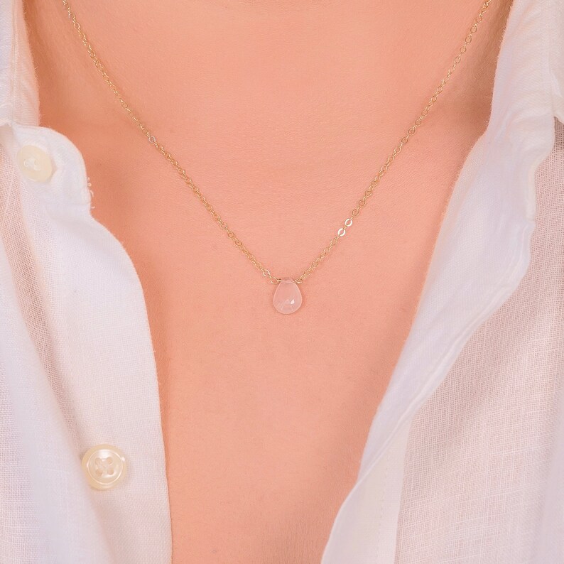 Dainty Rose Quartz Jewelry GiftFor Bride,Dainty LayeringNecklace Christmas Gift Bridesmaid Gift Rose Quartz Necklace Bridal Party Jewelry