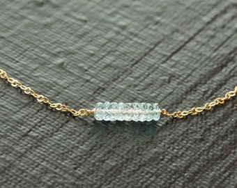 Aquamarine Bead Necklace, Aquamarine Crystal Necklace, March Birthstone Necklace, Aquamarine Necklace Gold, March Necklace