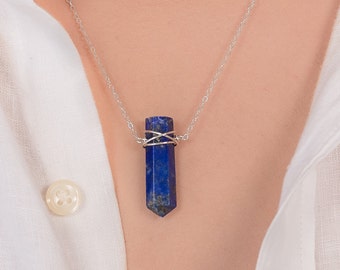 Lapis Lazuli Necklace For Women, Lapis Lazuli Pendant Necklace, Lapis Lazuli Point, Wire Wrapped Necklace, Raw Lapis Necklace ForWomen