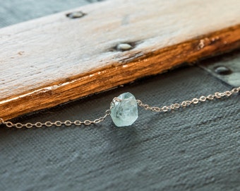 Tiny Raw Aquamarine Necklace, Aquamarine Pendant Necklace, Aquamarine Necklace, Rough Aquamarine Necklace, March Birthstone Necklace