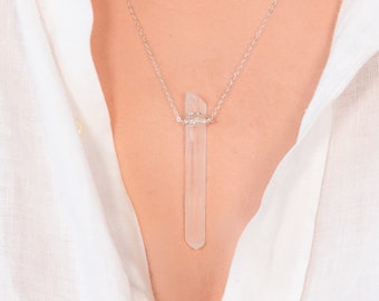 Quartz Necklace, Lemurian Quartz Necklace, Wire Wrapped Pendant Healing Crystal Necklace, Crystal Layering Necklace Gift, Quartz PendantGift