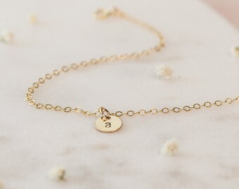 Tiny Personalized Initial Bracelet, Custom Charm Gift For Girlfriend, Dainty Gold Filled Name Jewelry, Simple Stacking Letter Bracelet