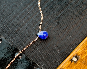 Genuine Sapphire Necklace Tear Drop, Dainty September Birthstone Necklace, Birthstone Necklace Sapphire, Birthstone Christmas Gift For Mom