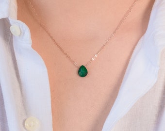 Genuine Emerald Necklace Gift For Wife, Tiny May Birthstone Necklace Gift For Sister, Emerald Birthstone Necklace, Birthstone Christmas Gift