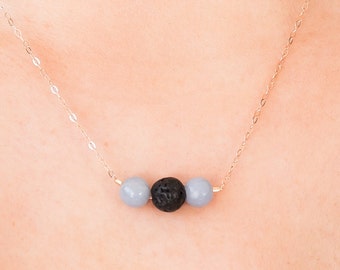 Lava Stone Diffuser Necklace, Essential Oil Jewelry, Essential Oil Necklace For Women, Angelite Necklace, Healing Gift For Mom, Lava Bead