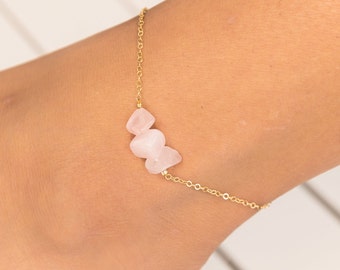 Rose Quartz Anklet, Healing Crystal and Stone Jewelry, Raw Rose Quartz Jewelry, Raw Rose Quartz Ankle Bracelet For Her, Gift Ideas For Her