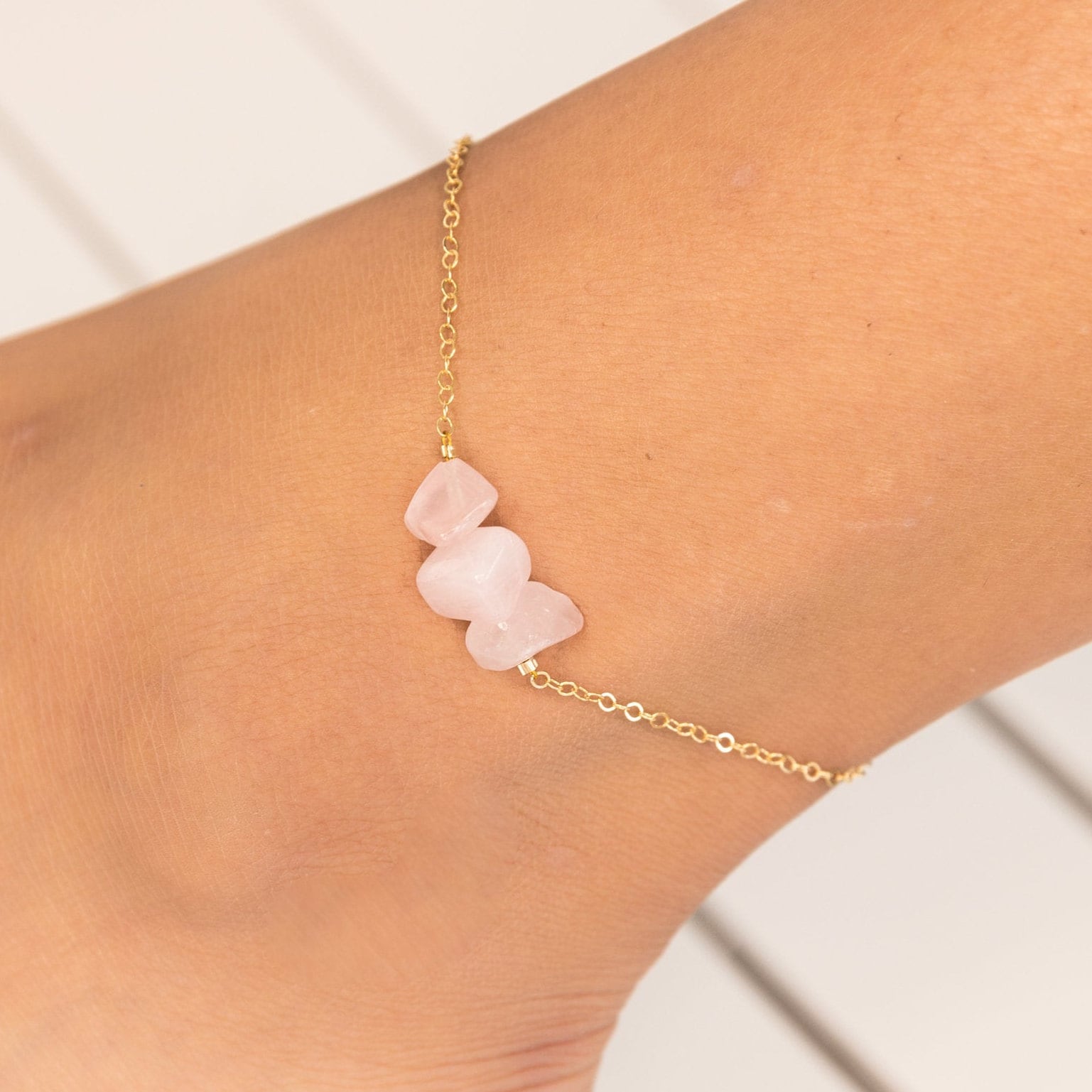 Rose Quartz Anklet Healing Crystal and Stone Jewelry Raw Rose