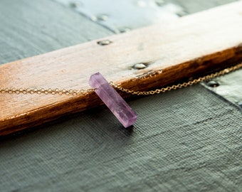 Amethyst Pendant Necklace, Amethyst Jewelry Gift, Amethyst Vertical Bar, Layering Necklace, February Birthstone Necklace, CrystalPendant