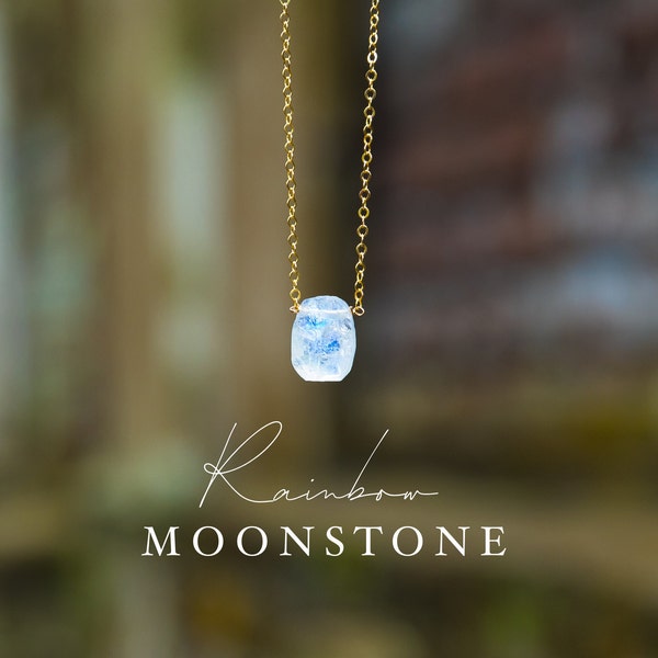 Rainbow Moonstone Necklace, Handmade Jewelry, Tiny Crystal Jewelry , June Birthstone Gift , Raw Rainbow Moonstone, Rainbow Moonstone Pendant