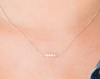 Dainty Pearl Necklace, Tiny Pearl Necklace, June Birthstone Necklace, Mother of the bride gift from daughter, First communion gift girl