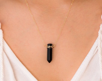 Black Pendant, Black Onyx Pendant, Black Agate Pendant, Crystal Pendant Necklace, Agate Necklace, Black Necklace, Black Obsidian Pendant