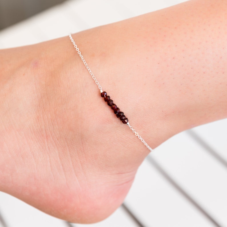 Garnet Jewelry Christmas Gift For Her Birthstone Crystal Jewelry Garnet Crystal Ankle Bracelet Garnet Anklet January Birthstone Anklet