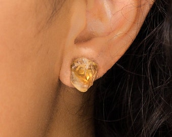 Citrine Earrings, Citrine Crystal, Citrine Stone, Raw Citrine Earrings, Earring Studs Gold, November Birthstone Earrings, Birthstone Gift