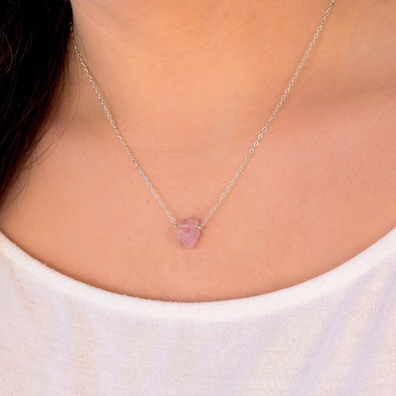 Raw Gemstone Necklace Rose Quartz Crystal Jewelry Pink Etsy