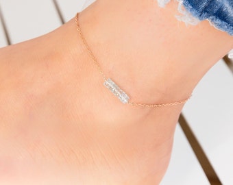 Dainty Aquamarine Ankle Bracelet, March Birthstone Crystal Anklet, Simple Something Blue Gift, Beaded Gemstone Anklet, Tiny, Thin Anklets