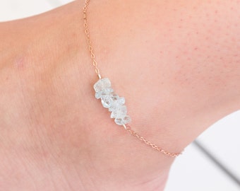 Aquamarine Anklet, Raw Crystals, March Birthstone Jewelry, Anklets For Women, Aquamarine Bracelet, Ankle Bracelet, Raw Aquamarine Crystal