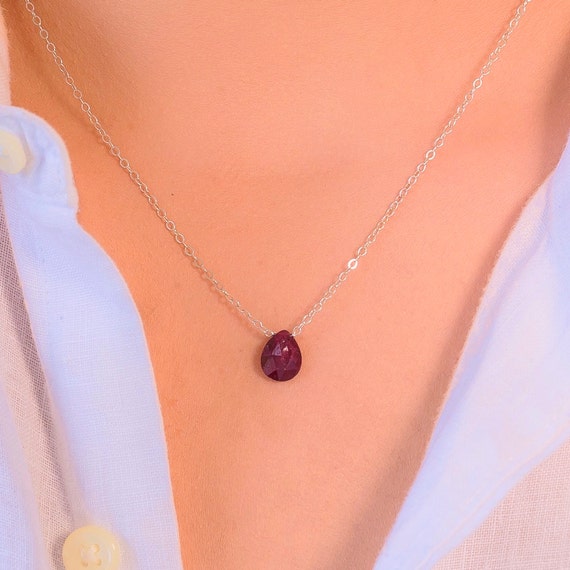 Ruby Pendant Ruby Gold Necklace Dainty Ruby Necklace Ruby