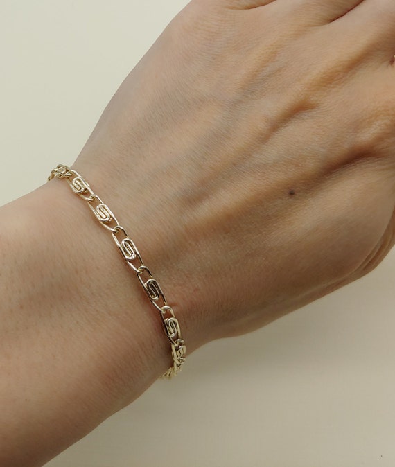 送料無料 お Bracelet Chain Scroll Plated Silver Vintage 7 in Made Inch コレクション
