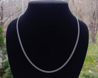 Vintage Silver Tone 20 Inch Adjustable to 18 Inch Curb Link 2.95mm Approx Necklace Minimal Simplistic Unisex Layering Stacking Chain