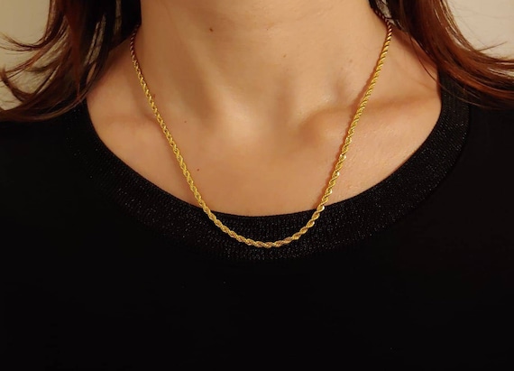 Gold Tone Rope Chain Necklace Vintage Like New 24 Inch French Rope Gift for Her