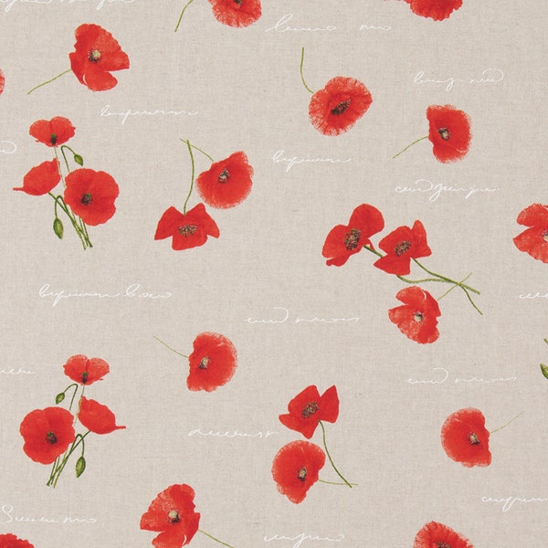 Tissu aspect lin coquelicot