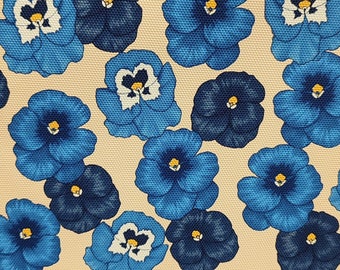 Tissu simili cuir fleurs bleues