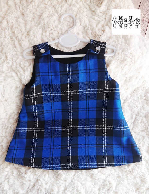 blue tartan pinafore dress